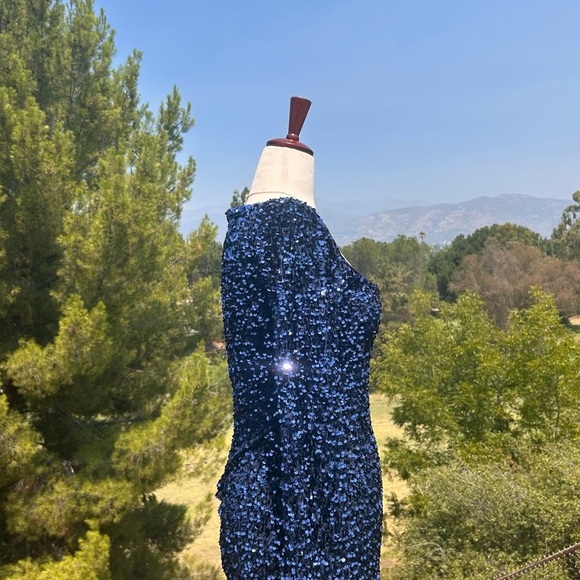 NWOT Princess Polly Vinelle Sequin Sparkling Navy Blue Long Sleeve Dress - Picture 3 of 10
